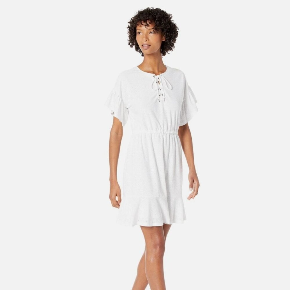 Michael Kors Women's Small Eyelet White Soft Flowy Preppy Beachy Vacation Dress
